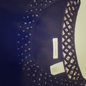 Clear beaded scoop neck black long sleeve top.